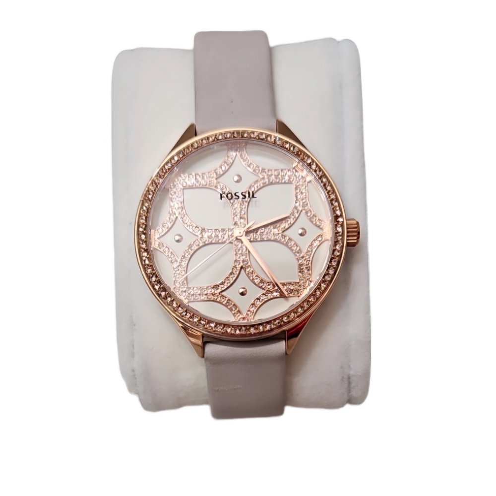 Rose Gold Crystal Fossil Watch